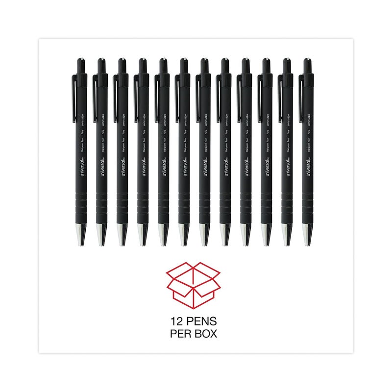 Universal Comfort Grip Ballpoint Retractable Pen, Black Ink, Fine, Dozen (15520) - Image 5